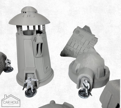 Desert Sci-Fi Outpost Terrain, Tatooine-Inspired 28mm Tabletop Scenery for RPG & Wargames