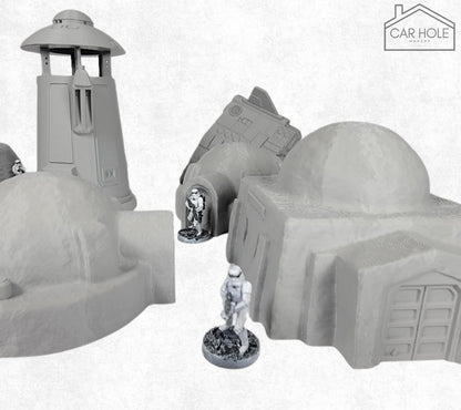 Desert Sci-Fi Outpost Terrain, Tatooine-Inspired 28mm Tabletop Scenery for RPG & Wargames