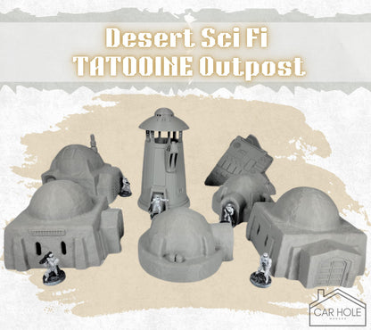 Desert Sci-Fi Outpost Terrain, Tatooine-Inspired 28mm Tabletop Scenery for RPG & Wargames