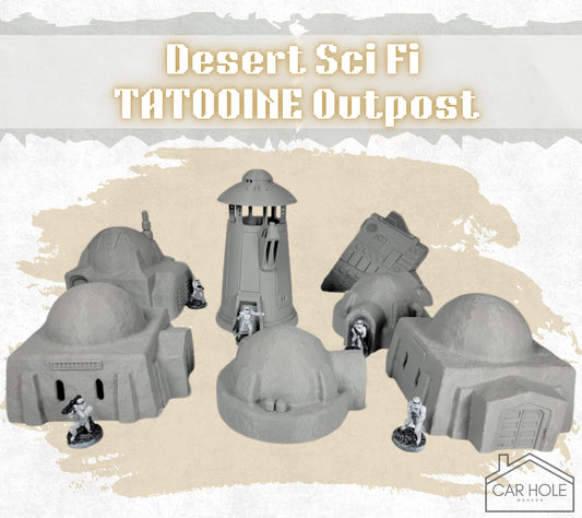 Desert Sci-Fi Outpost Terrain, Tatooine-Inspired 28mm Tabletop Scenery for RPG & Wargames