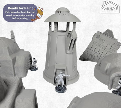 Desert Sci-Fi Outpost Terrain, Tatooine-Inspired 28mm Tabletop Scenery for RPG & Wargames