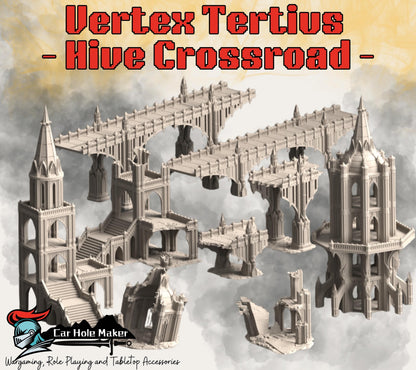 Vertex Tertius: Hive Crossroad – Modular Gothic Skybridge Terrain for 28mm-32mm Wargames & Grimdark Battles