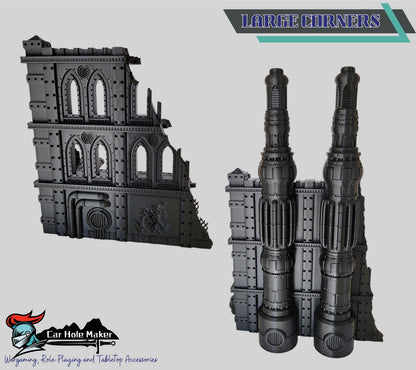 Damochles Industrial Tabletop Terrain – 3D Printed Mechanicus Platforms, Smokestacks, Storage Silos, Steel Walkways & Scaffolding