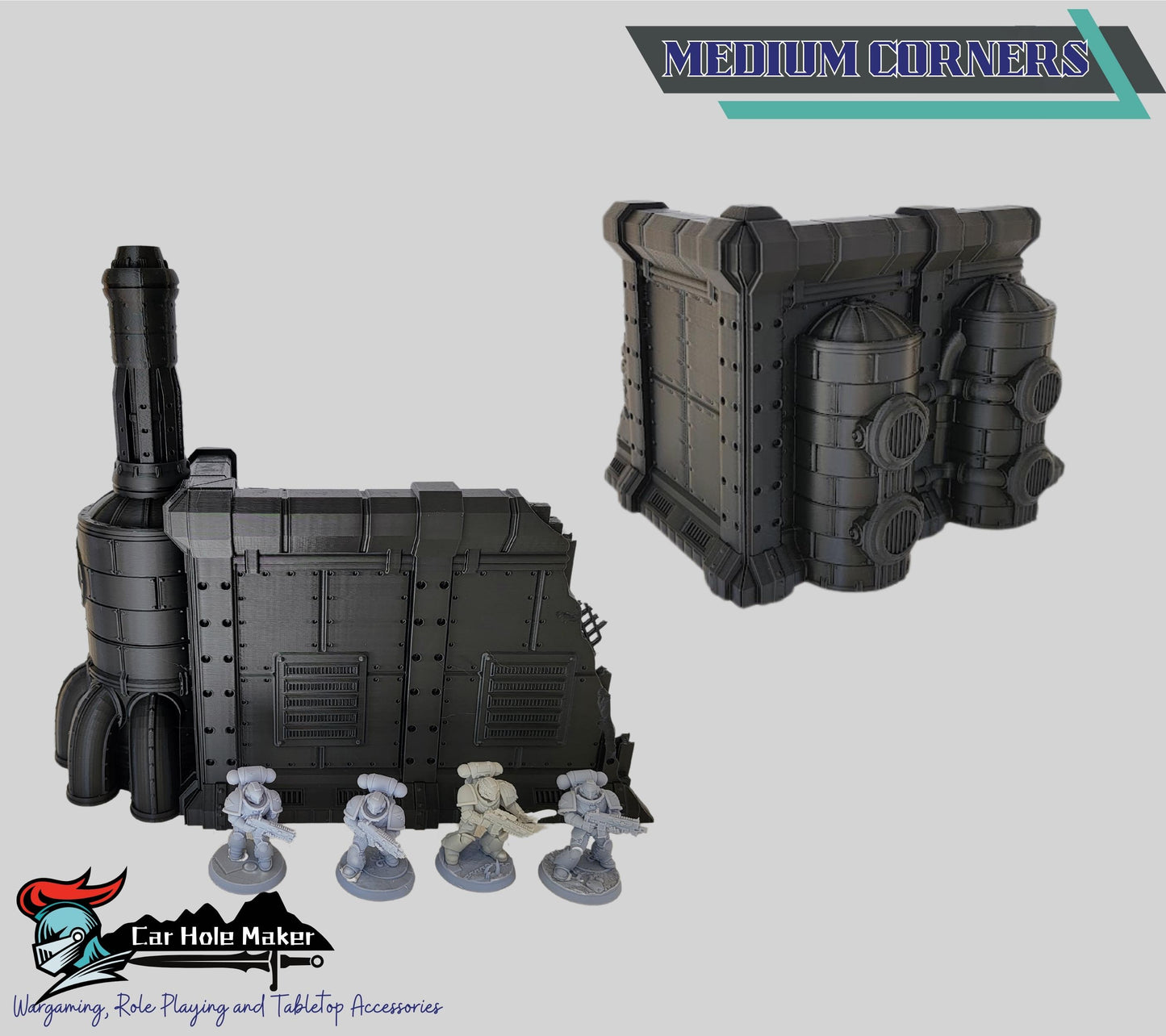 Damochles Industrial Tabletop Terrain – 3D Printed Mechanicus Platforms, Smokestacks, Storage Silos, Steel Walkways & Scaffolding