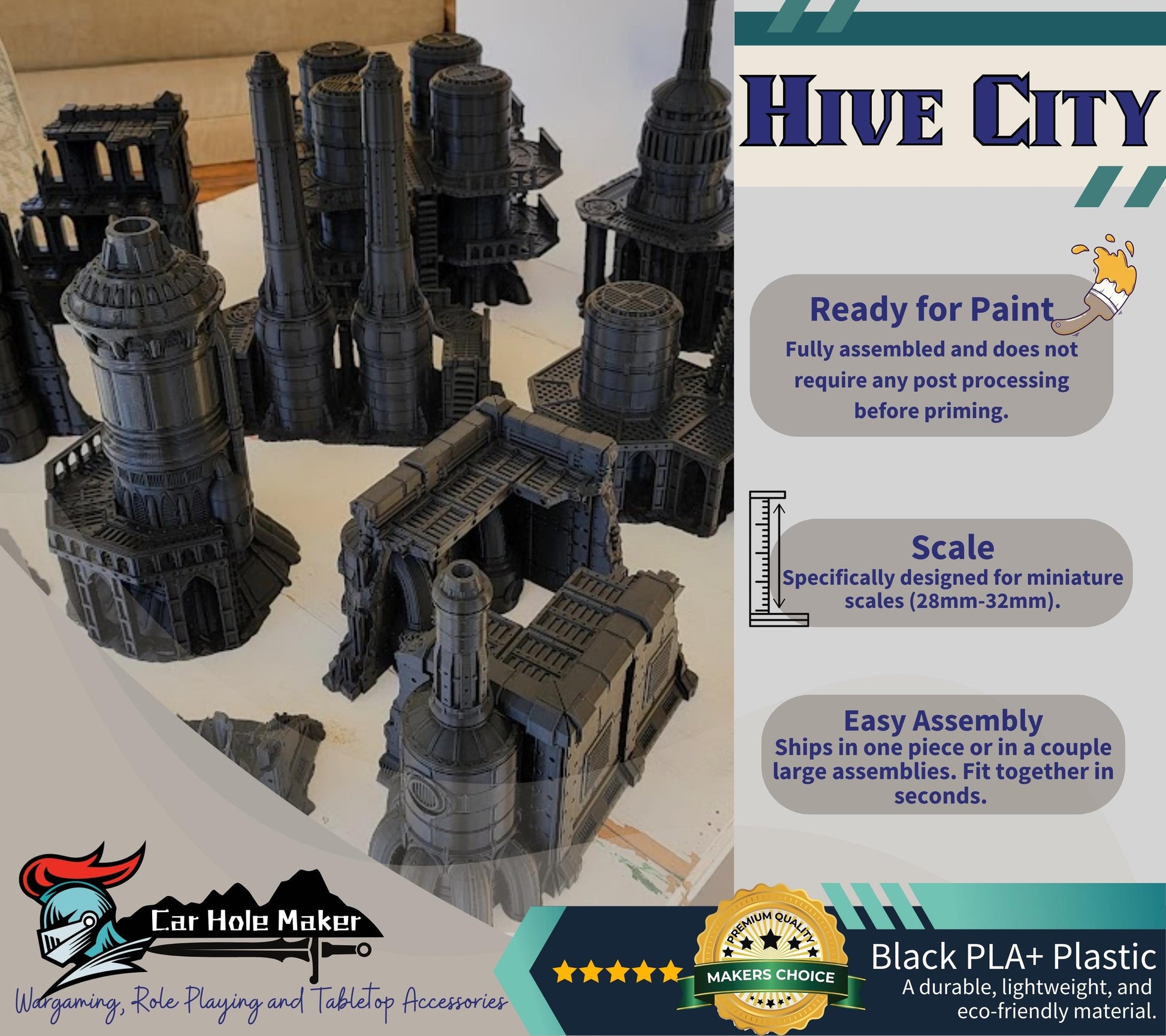 Damochles Industrial Tabletop Terrain – 3D Printed Mechanicus Platforms, Smokestacks, Storage Silos, Steel Walkways & Scaffolding