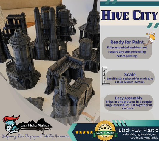 Damochles Industrial Tabletop Terrain – 3D Printed Mechanicus Platforms, Smokestacks, Storage Silos, Steel Walkways & Scaffolding