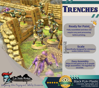28mm Modular Trench Terrain Set: Wargaming Diorama Scenery