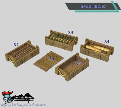 WW1 Trench Terrain Scatter Set | 3D Printed Wargaming Accessories for Bolt Action, RPG, Dioramas | Ammo Crates, Sandbags, Cross, Cannon