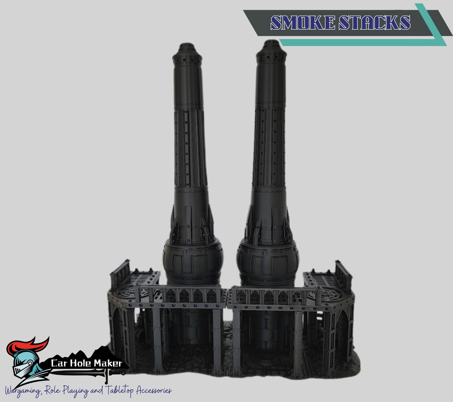 Damochles Industrial Tabletop Terrain – 3D Printed Mechanicus Platforms, Smokestacks, Storage Silos, Steel Walkways & Scaffolding