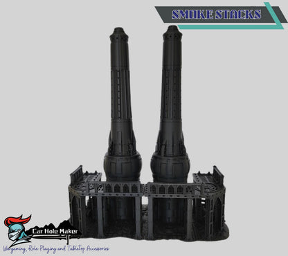 Damochles Industrial Tabletop Terrain – 3D Printed Mechanicus Platforms, Smokestacks, Storage Silos, Steel Walkways & Scaffolding