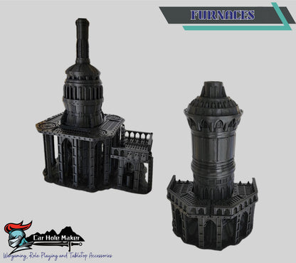 Damochles Industrial Tabletop Terrain – 3D Printed Mechanicus Platforms, Smokestacks, Storage Silos, Steel Walkways & Scaffolding