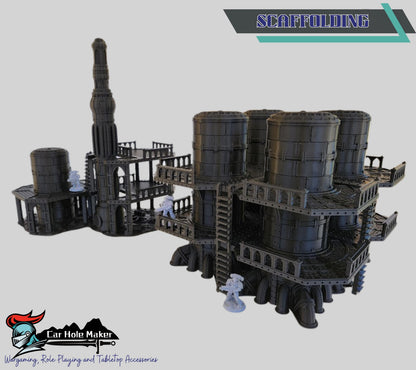 Damochles Industrial Tabletop Terrain – 3D Printed Mechanicus Platforms, Smokestacks, Storage Silos, Steel Walkways & Scaffolding