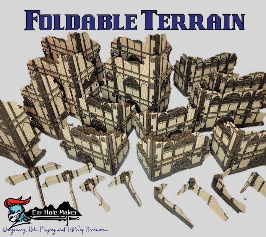 Foldable Wargaming Terrain Set - 3D Printed Modular Ruins for 28mm Tabletop, GW Terrain for Matched Play Preassembled Kit