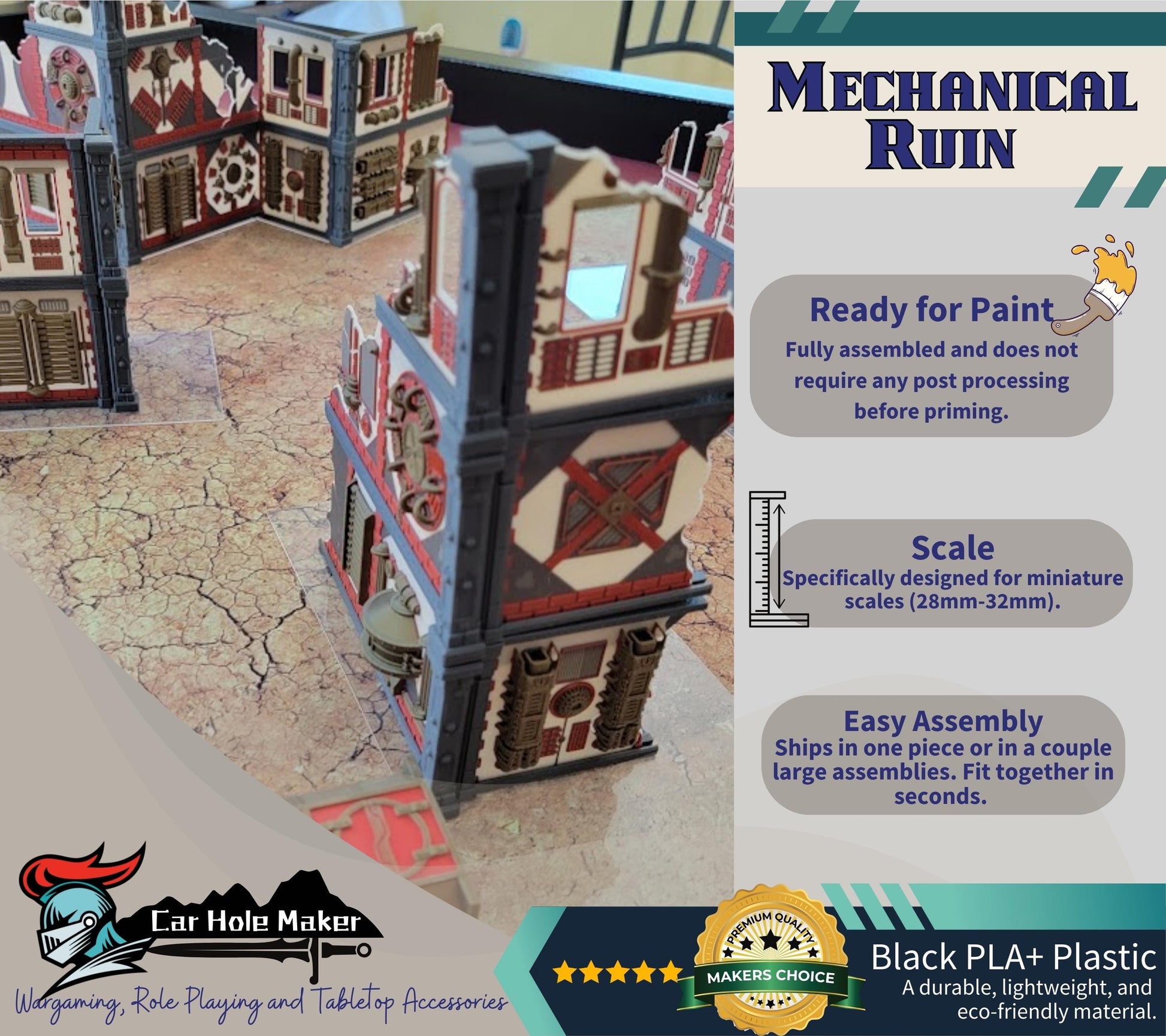 Factory Ruins Wargame Terrain: 28mm Scale, Full Color Battle Layout