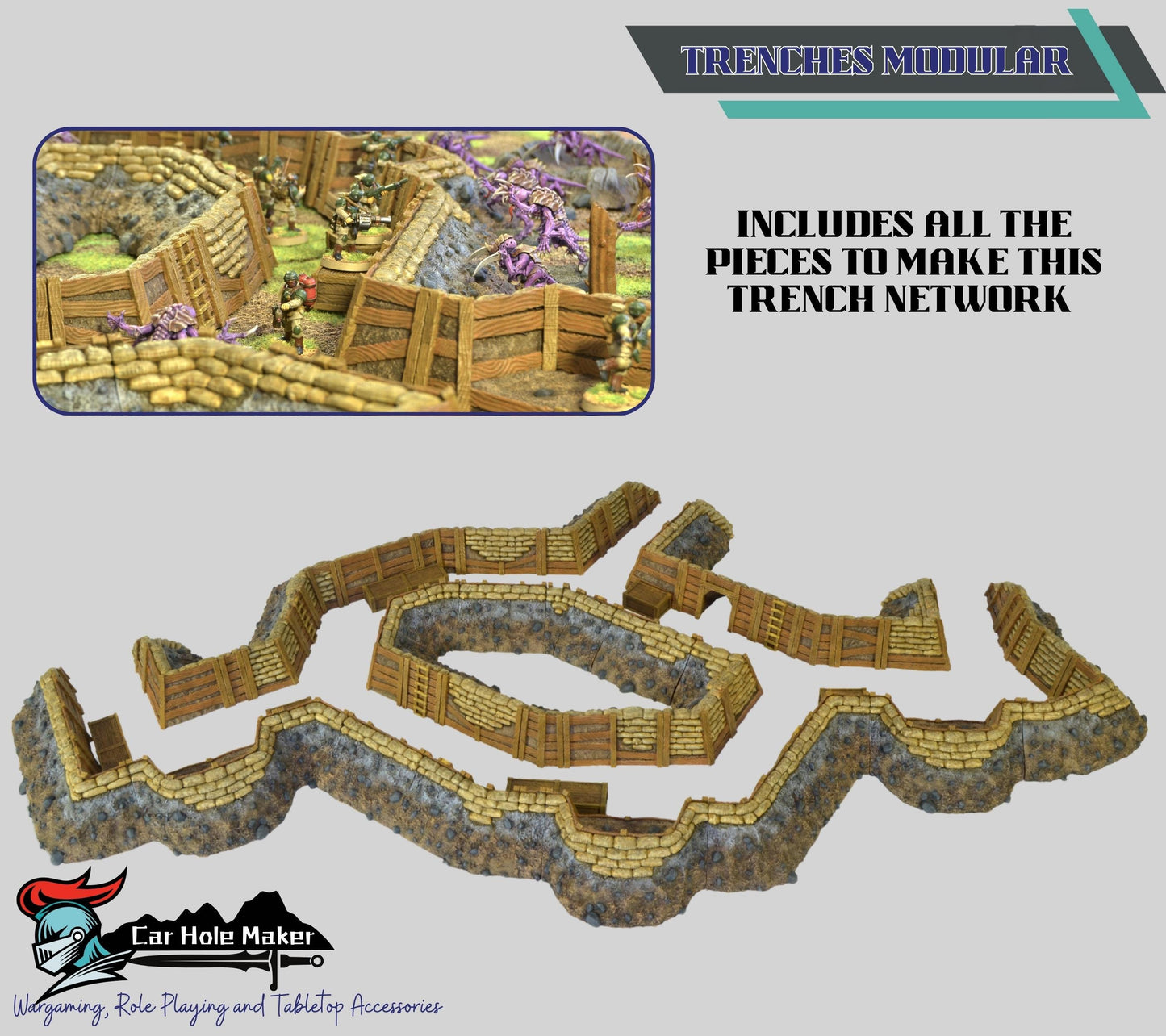 28mm Modular Trench Terrain Set: Wargaming Diorama Scenery