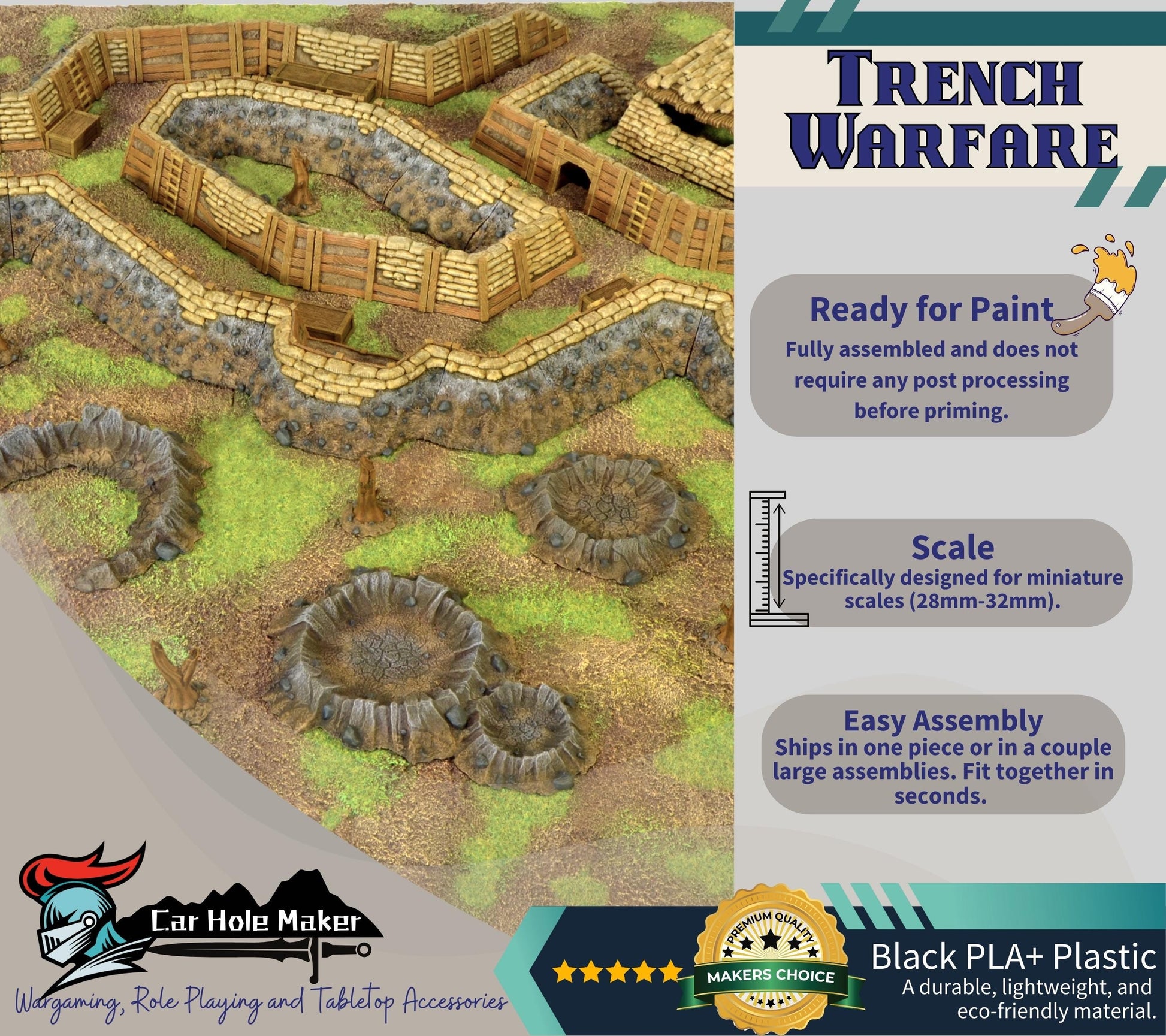 28mm Modular Trench Terrain Set: Wargaming Diorama Scenery