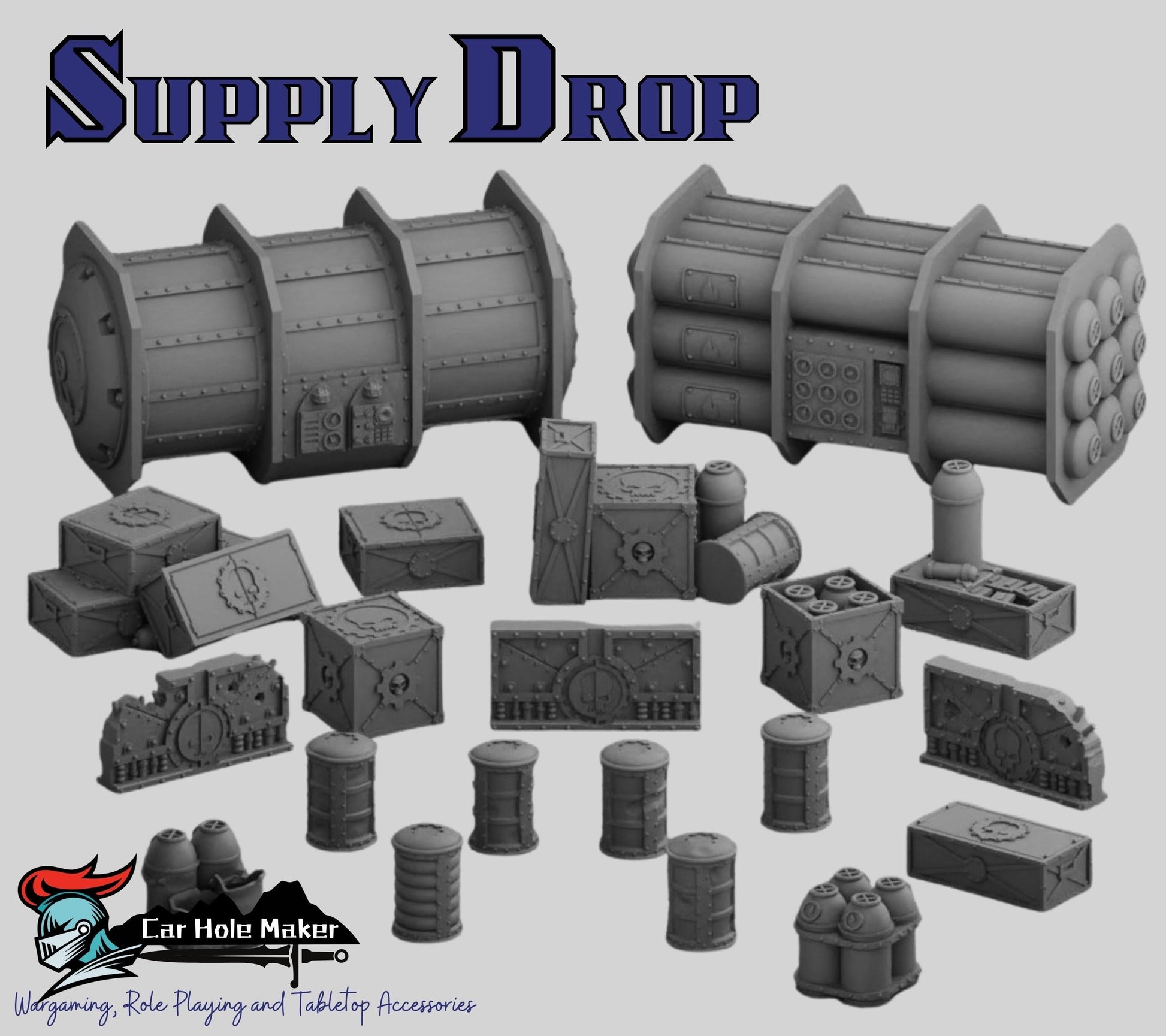 3D Printed Sci-Fi Terrain: Crates, Barrels, Containers - Wargame Scatter