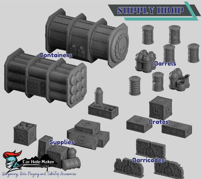 3D Printed Sci-Fi Terrain: Crates, Barrels, Containers - Wargame Scatter