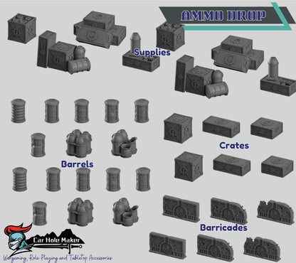 3D Printed Sci-Fi Terrain: Crates, Barrels, Containers - Wargame Scatter