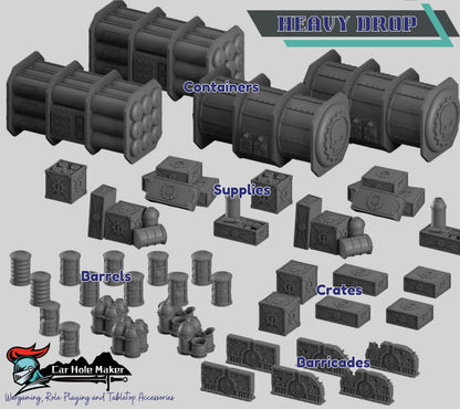 3D Printed Sci-Fi Terrain: Crates, Barrels, Containers - Wargame Scatter
