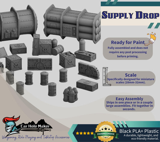 3D Printed Sci-Fi Terrain: Crates, Barrels, Containers - Wargame Scatter