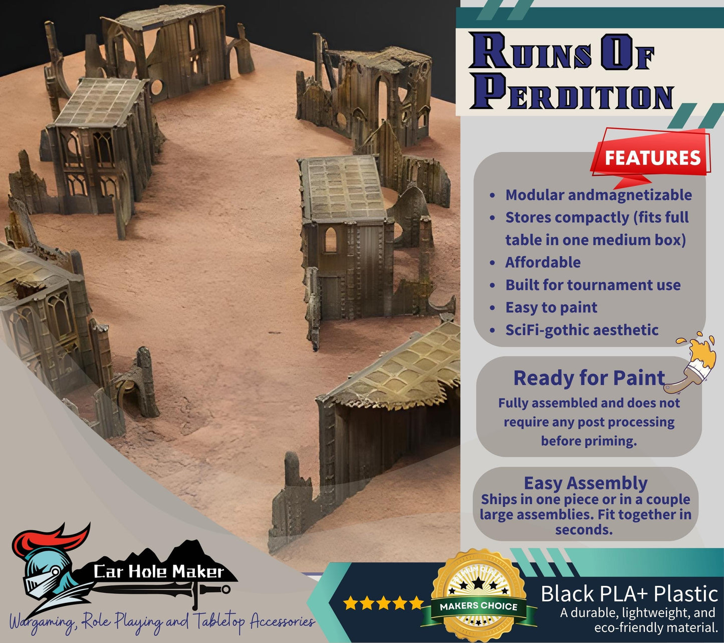 Modular Gothic Sci-Fi Terrain Set: 3D Printed Wargaming Battlefield - Tournament Grimdark Terrain 10th