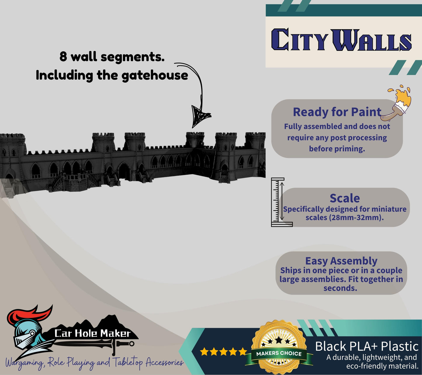 Fantasy Terrain Silver Haven – Modular Castle Walls, Gothic Bridge, House & Pavillion for Tabletop RPG and Wargaming Dioramas
