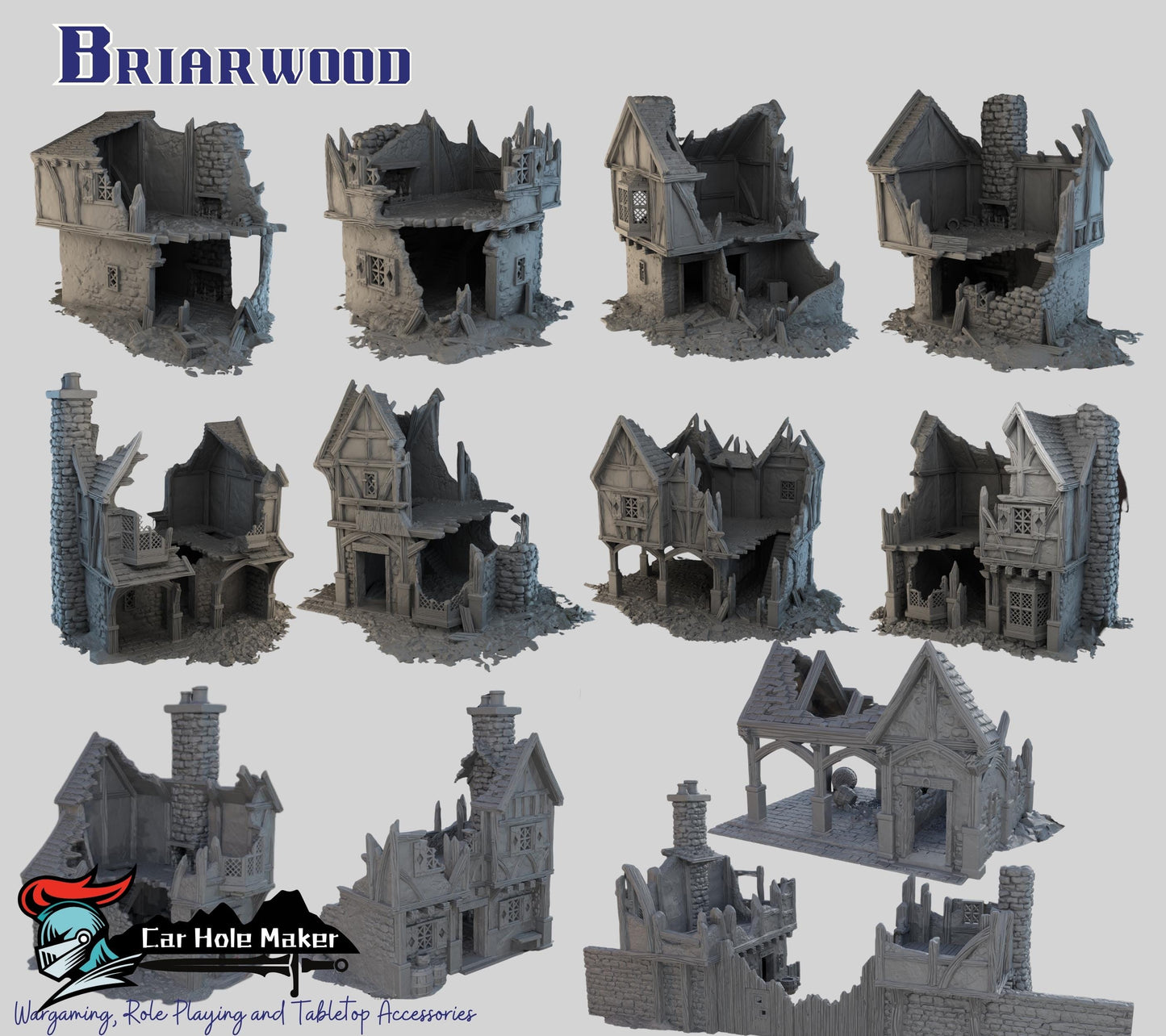 Briarwood Ruined Fantasy Buildings: 3D Printed Tabletop Terrain - 28mm Scale