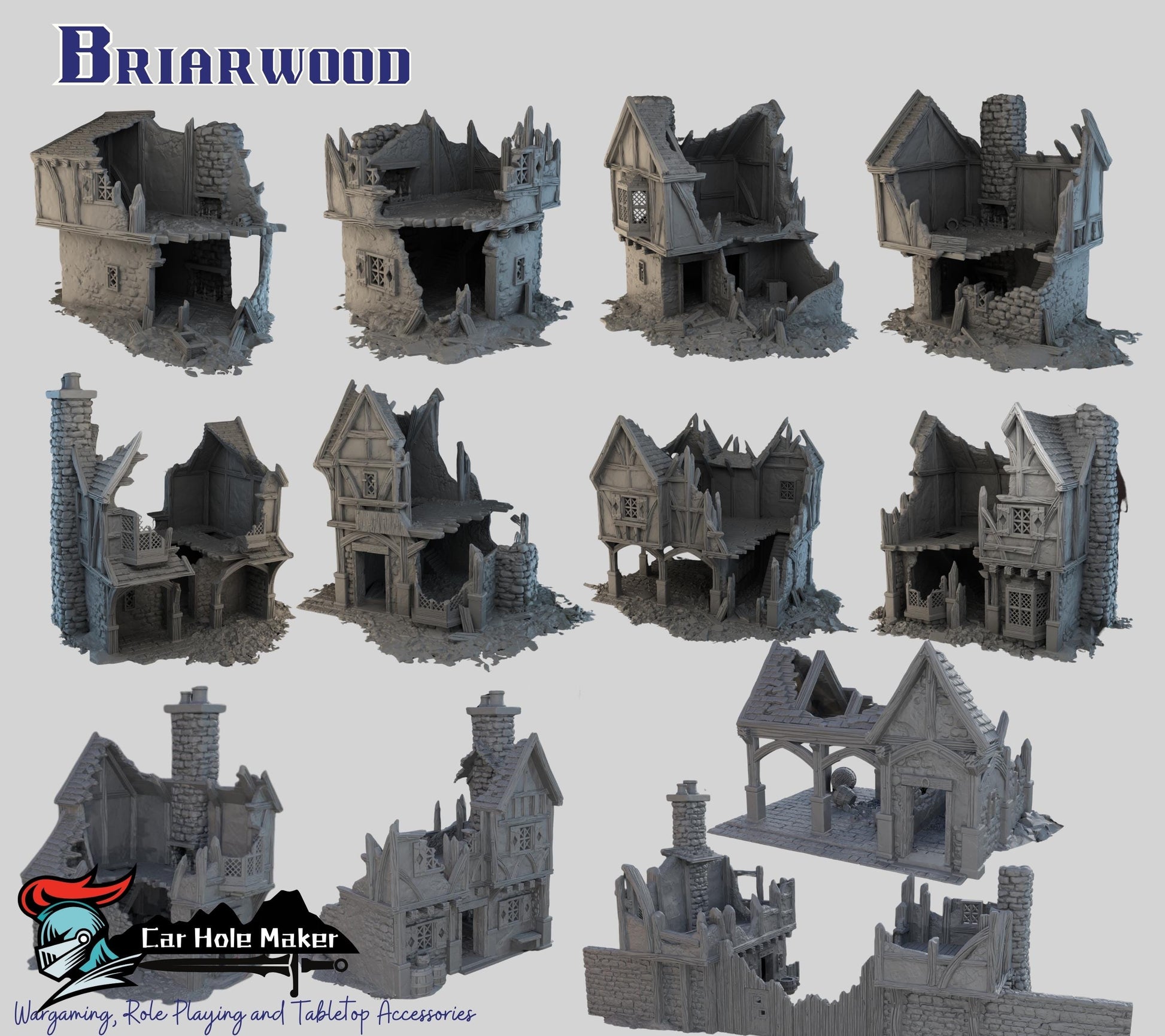Briarwood Ruined Fantasy Buildings: 3D Printed Tabletop Terrain - 28mm Scale