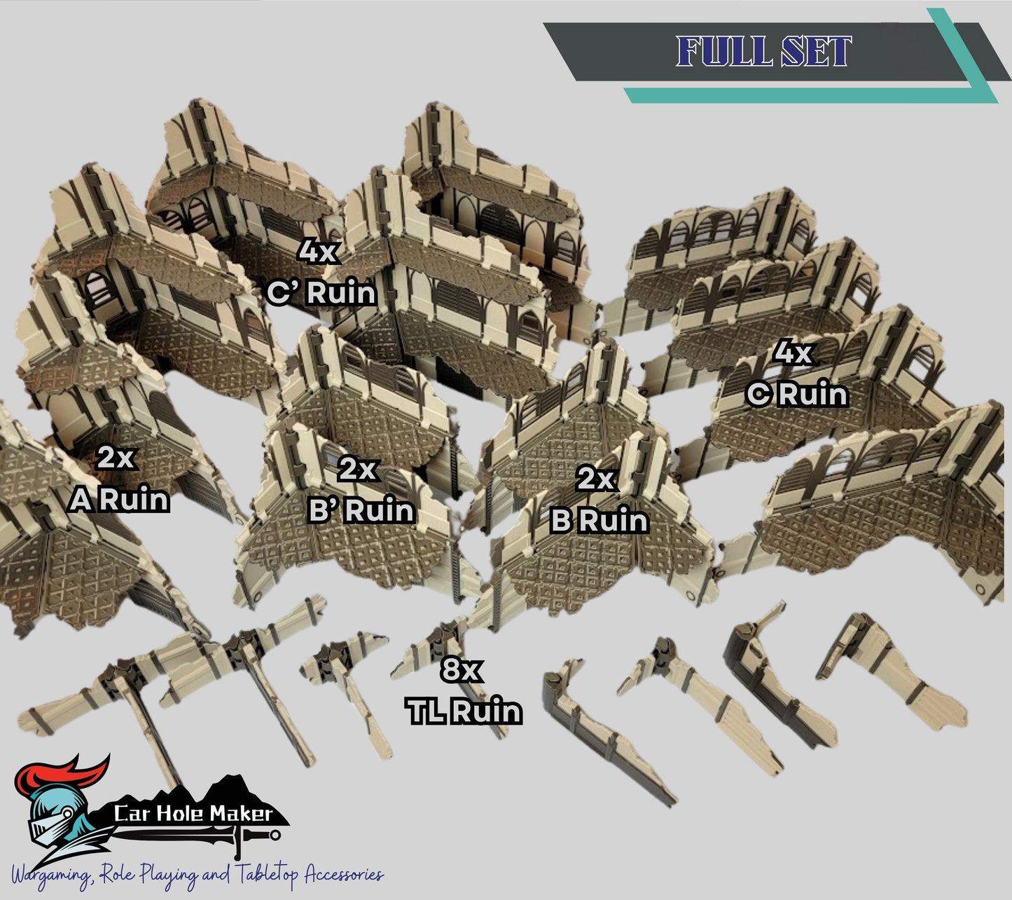 Foldable Wargaming Terrain Set - 3D Printed Modular Ruins for 28mm Tabletop, GW Terrain for Matched Play Preassembled Kit