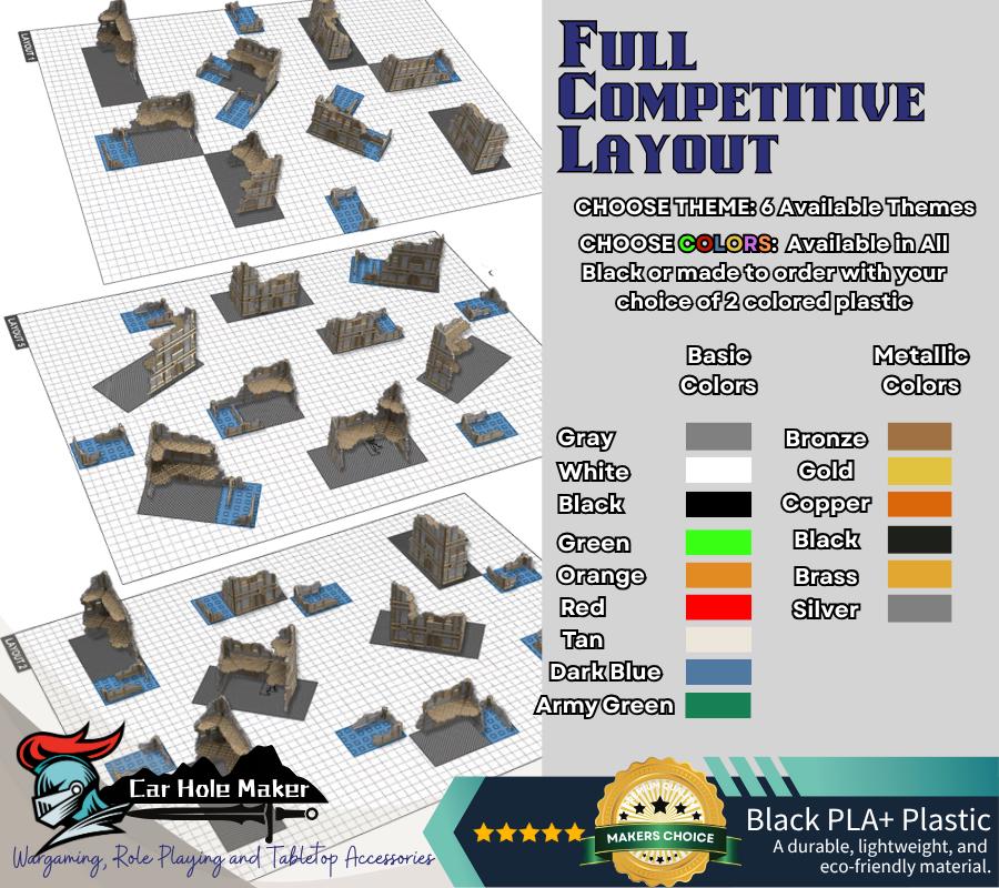 Foldable Wargaming Terrain Set - 3D Printed Modular Ruins for 28mm Tabletop, GW Terrain for Matched Play Preassembled Kit