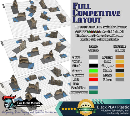 Foldable Wargaming Terrain Set - 3D Printed Modular Ruins for 28mm Tabletop, GW Terrain for Matched Play Preassembled Kit