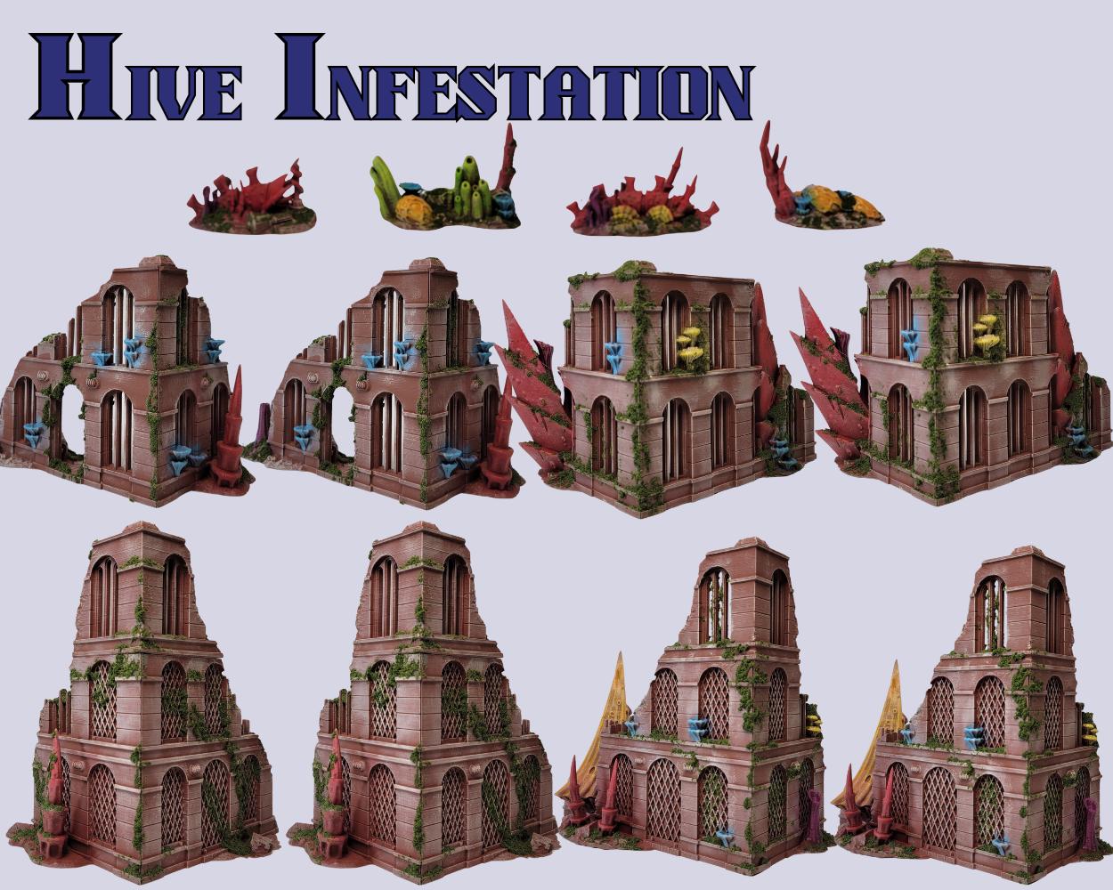 Full Hive Infestation Terrain Set – Alien Ruins & Scatter for Competitive Play, 28mm-32mm Wargames