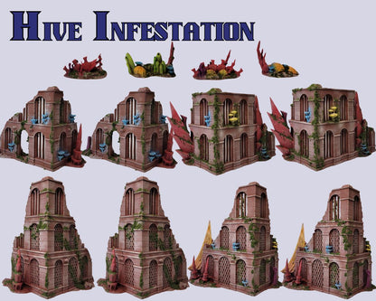 Full Hive Infestation Terrain Set – Alien Ruins & Scatter for Competitive Play, 28mm-32mm Wargames