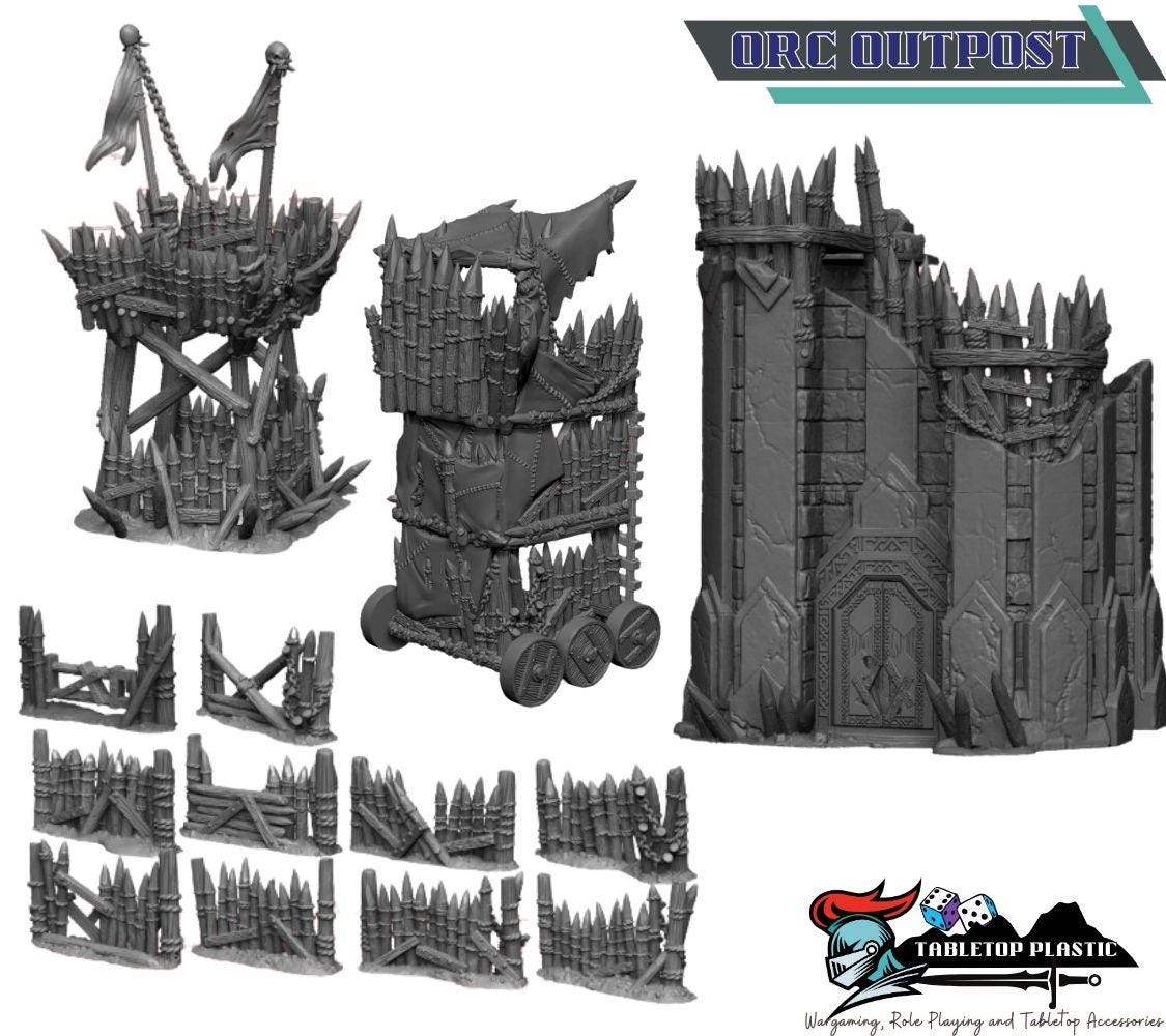 Orc Fort Terrain Bundle: Modular Walls, Towers, Camp - 28-32mm Wargaming