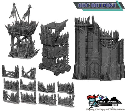 Orc Fort Terrain Bundle: Modular Walls, Towers, Camp - 28-32mm Wargaming