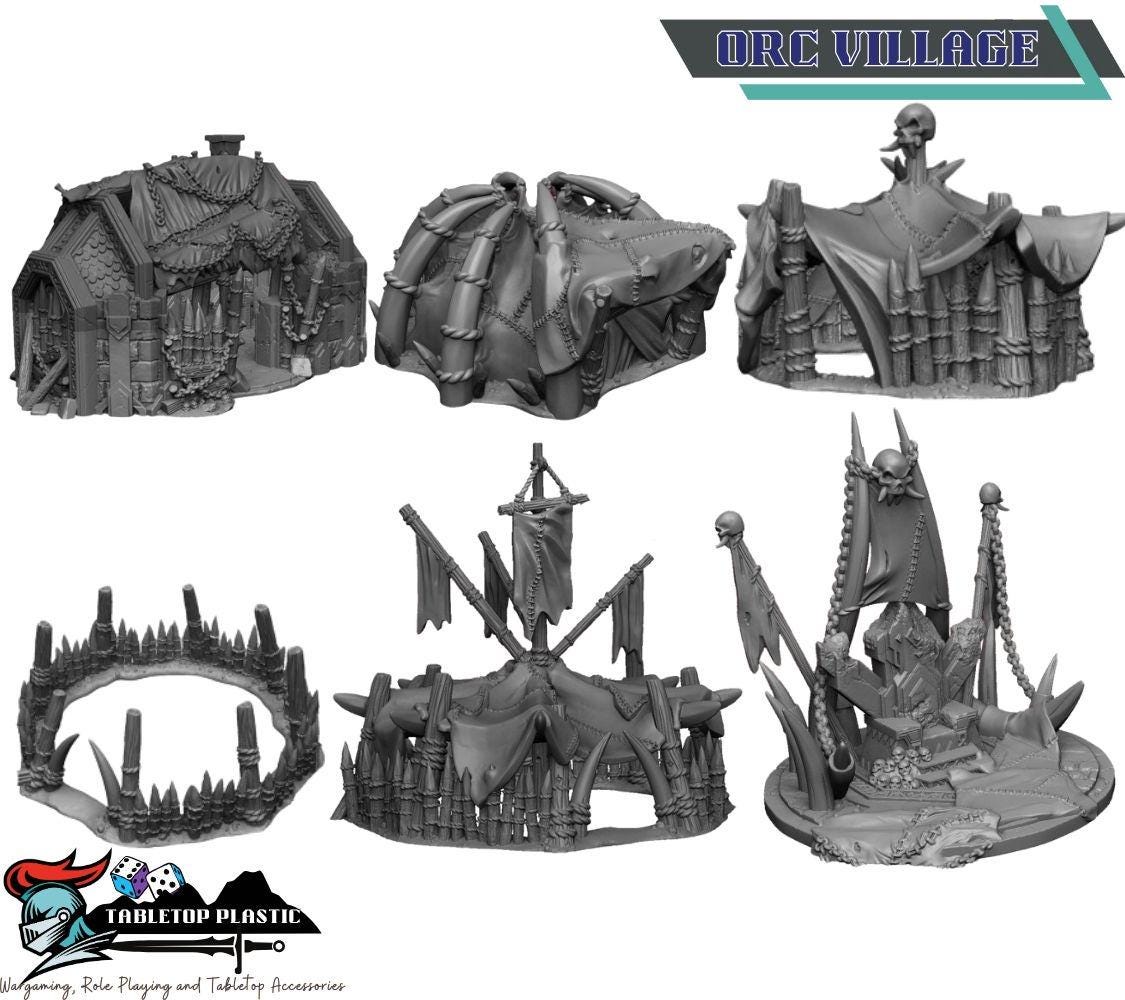 Orc Fort Terrain Bundle: Modular Walls, Towers, Camp - 28-32mm Wargaming