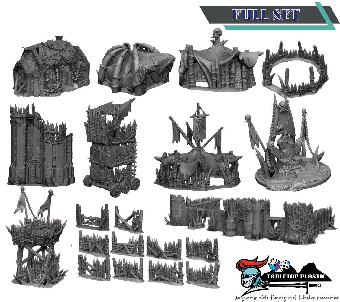 Orc Fort Terrain Bundle: Modular Walls, Towers, Camp - 28-32mm Wargaming