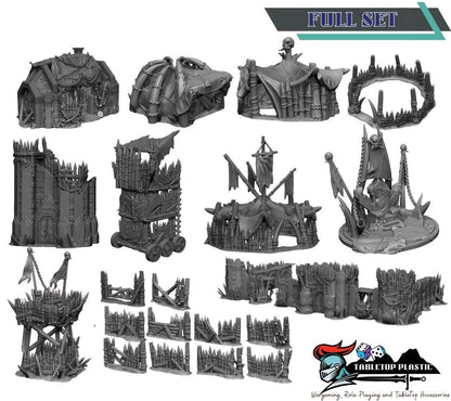 Orc Fort Terrain Bundle: Modular Walls, Towers, Camp - 28-32mm Wargaming