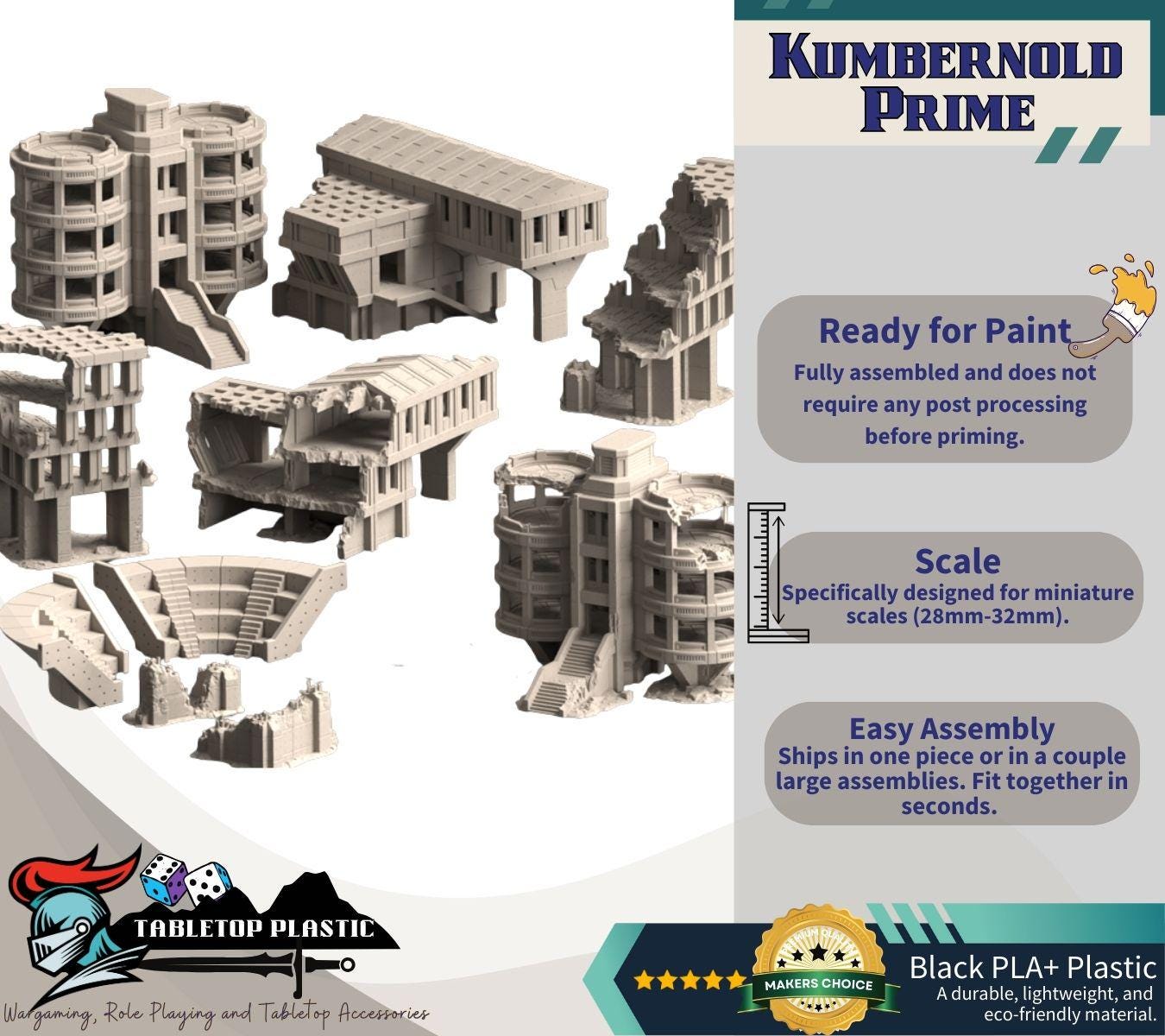 Concrete Citadel — Urban/Sci-Fi Reinforced-Concrete Ruins (6 Buildings + Bleachers & Scatter, 28–32 mm)
