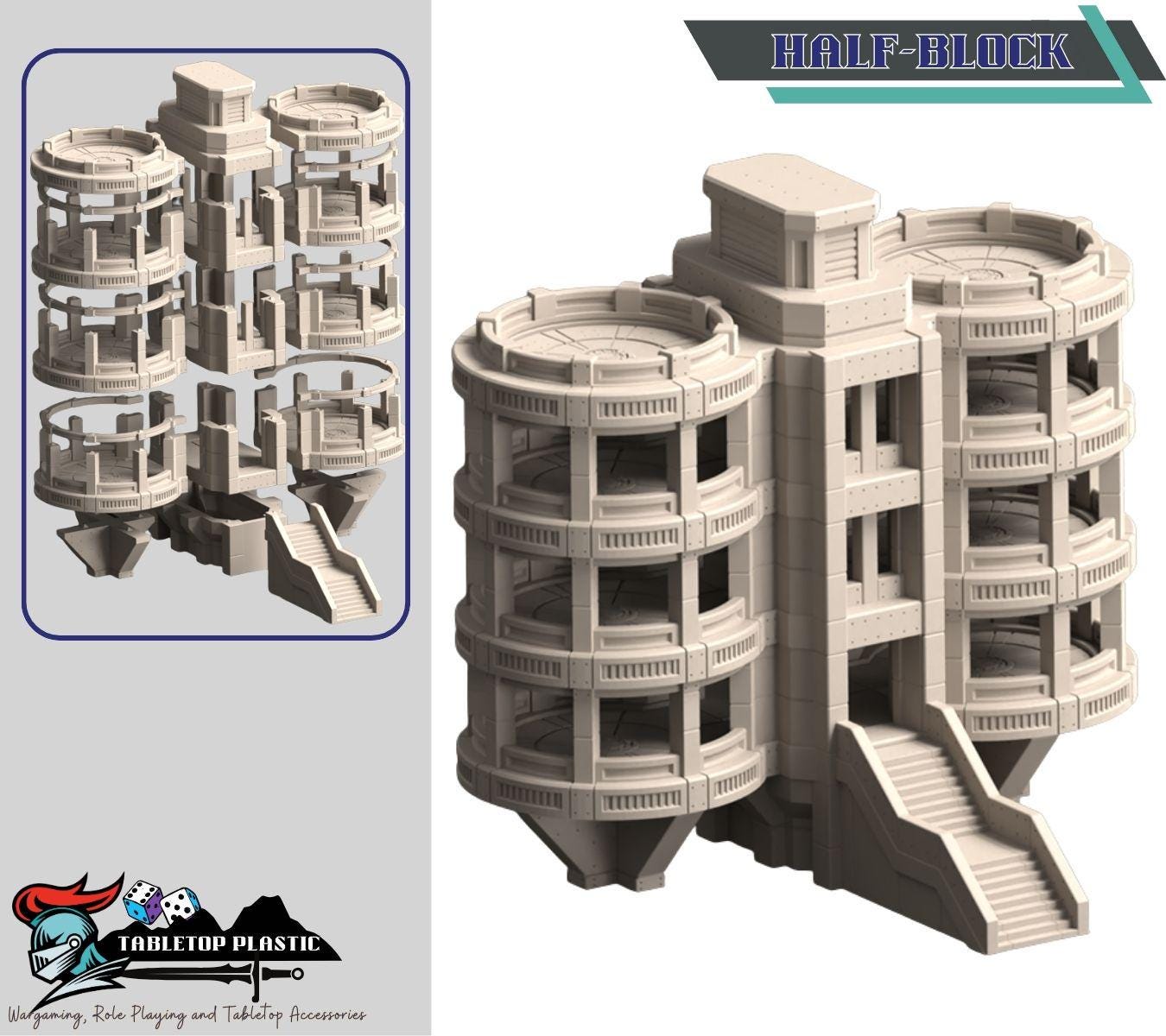 Concrete Citadel — Urban/Sci-Fi Reinforced-Concrete Ruins (6 Buildings + Bleachers & Scatter, 28–32 mm)
