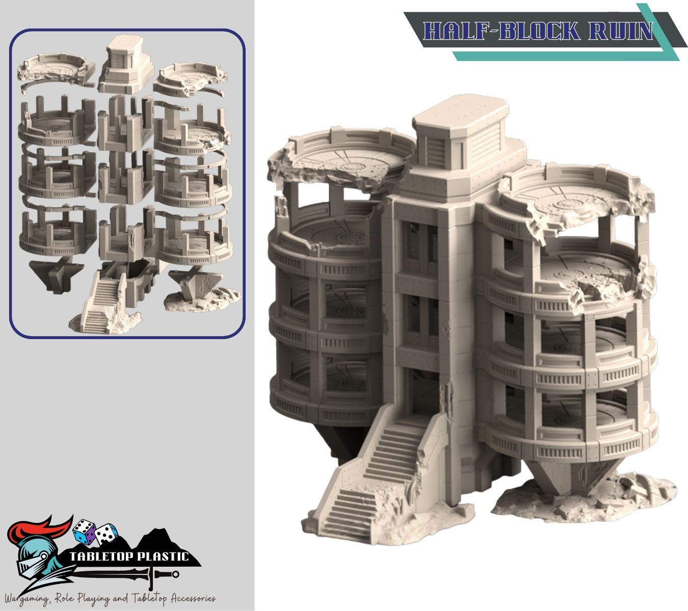 Concrete Citadel — Urban/Sci-Fi Reinforced-Concrete Ruins (6 Buildings + Bleachers & Scatter, 28–32 mm)