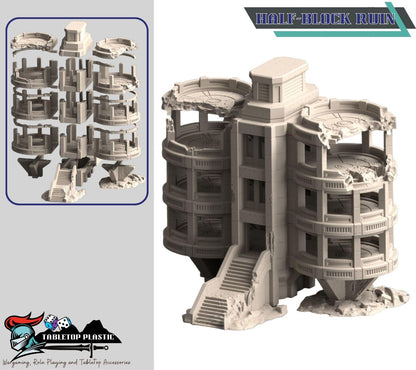 Concrete Citadel — Urban/Sci-Fi Reinforced-Concrete Ruins (6 Buildings + Bleachers & Scatter, 28–32 mm)