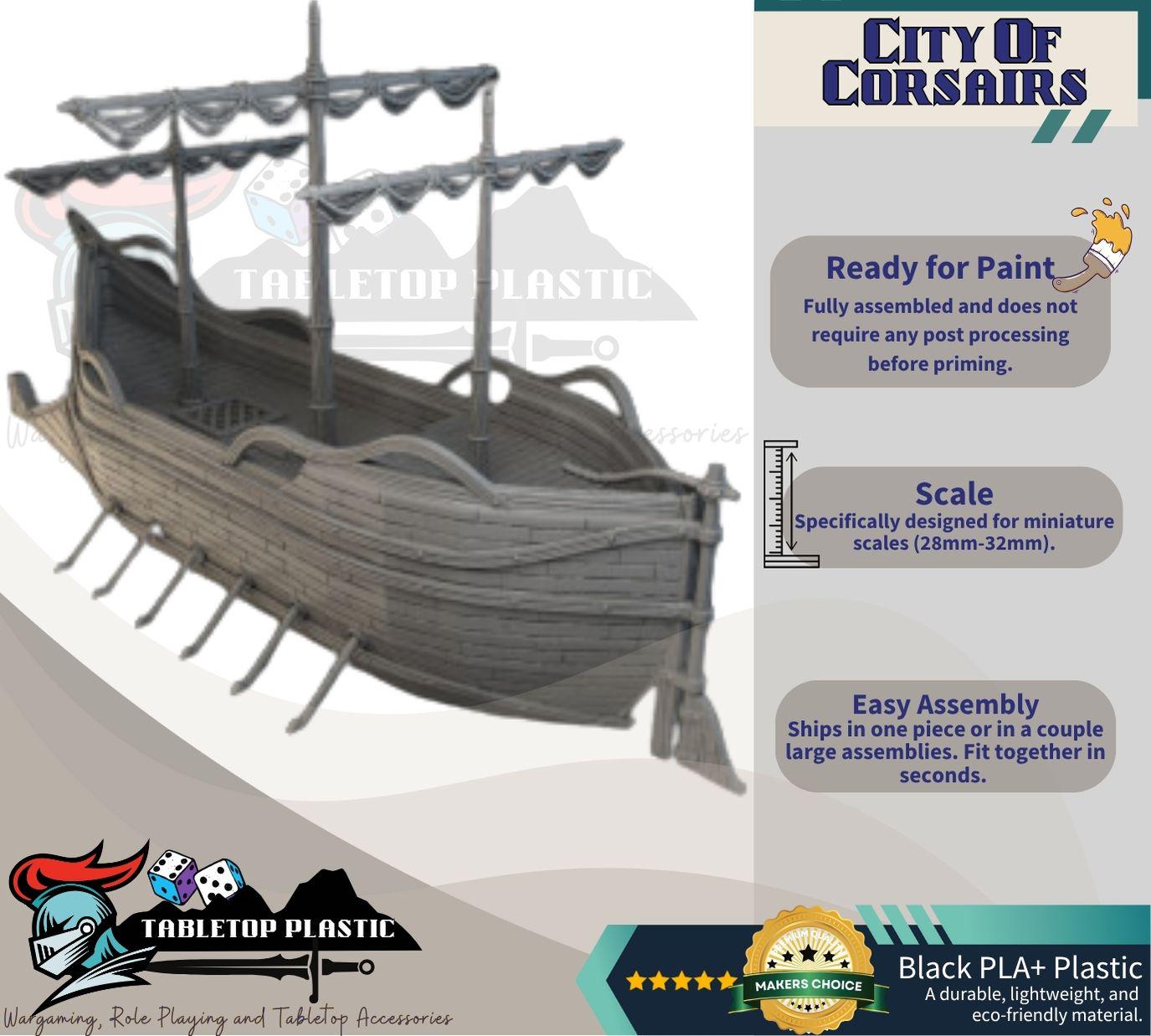 Elven Ship Terrain: Fantasy Port Centerpiece for Tabletop Games