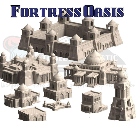 Desert Fortress City Terrain — Palaces, Walls & Hab Blocks (Modular, 28–32mm Tabletop Scenery)