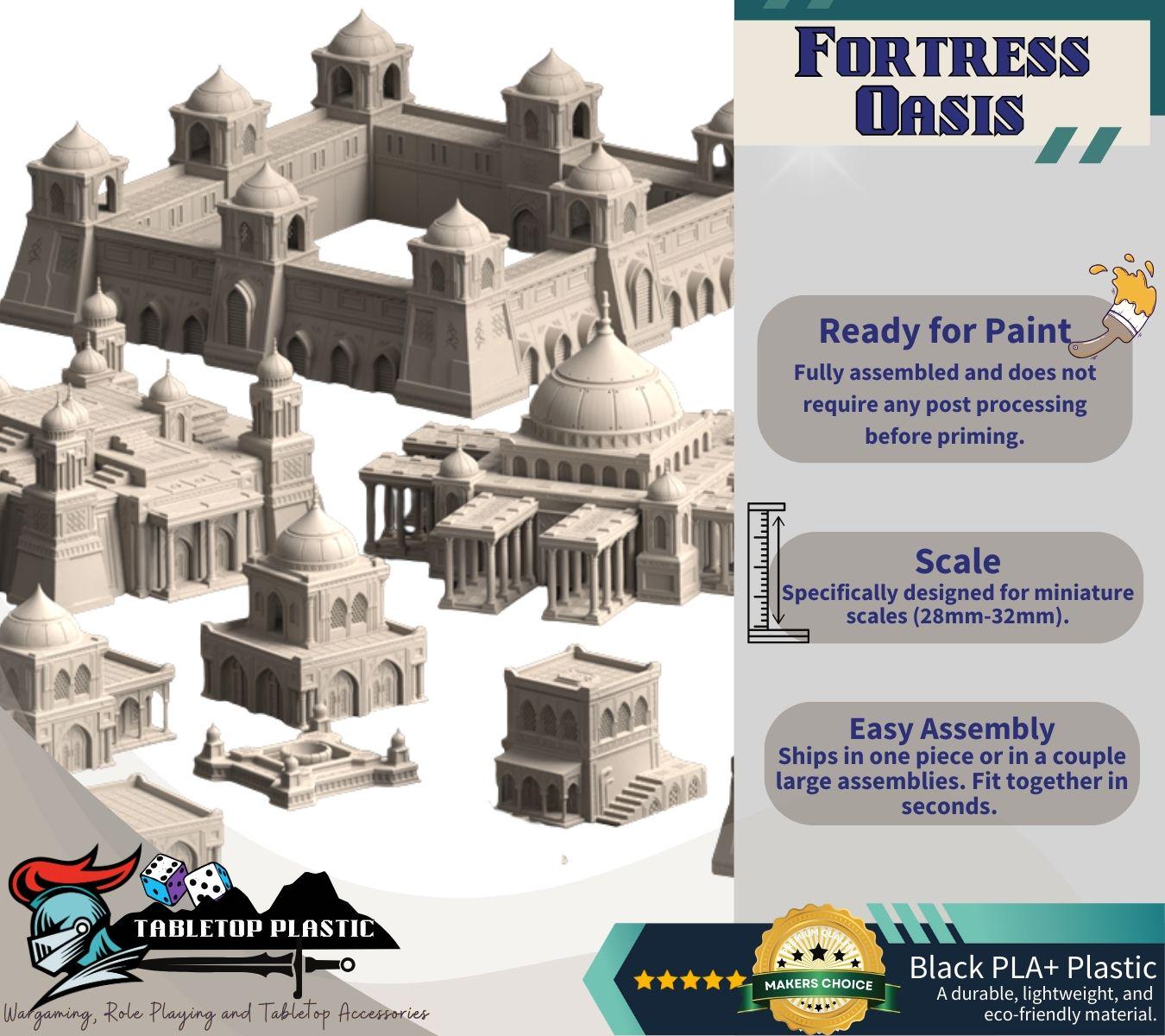 Desert Fortress City Terrain — Palaces, Walls & Hab Blocks (Modular, 28–32mm Tabletop Scenery)