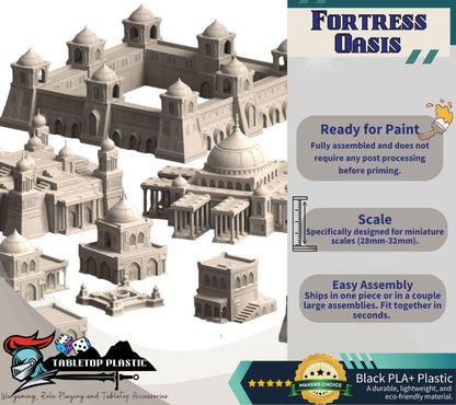 Desert Fortress City Terrain — Palaces, Walls & Hab Blocks (Modular, 28–32mm Tabletop Scenery)