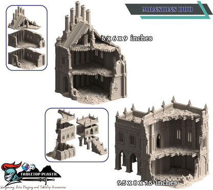 Grimdark Gothic Ruins Terrain — Desolation of Emerita (28–32 mm) Mansions, Corner Ruins & Terraced Houses