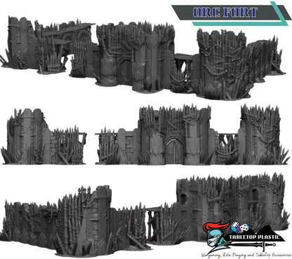 Orc Fort Terrain Bundle: Modular Walls, Towers, Camp - 28-32mm Wargaming