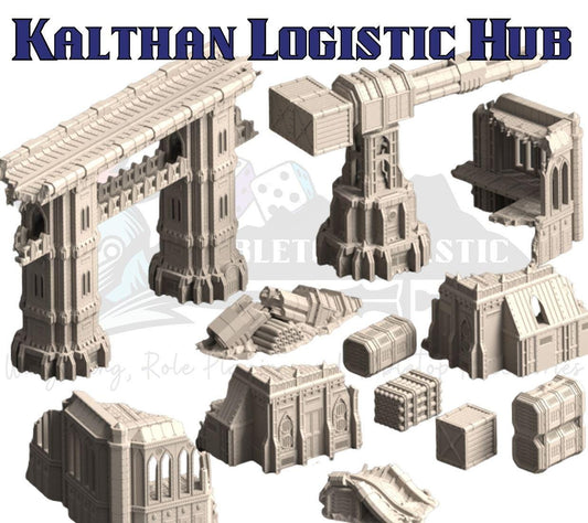 Kalthan Logistic Hub — Industrial Crane, Elevated Bridge & Ruins (28–32 mm Terrain)
